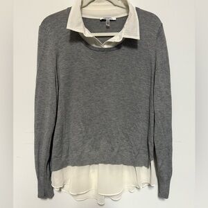 DKNY beautiful lightweight sweater with look of layered collar shirt